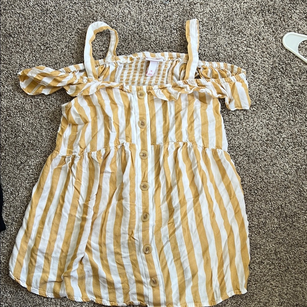 Striped Yellow and White Off-Shoulder Dress